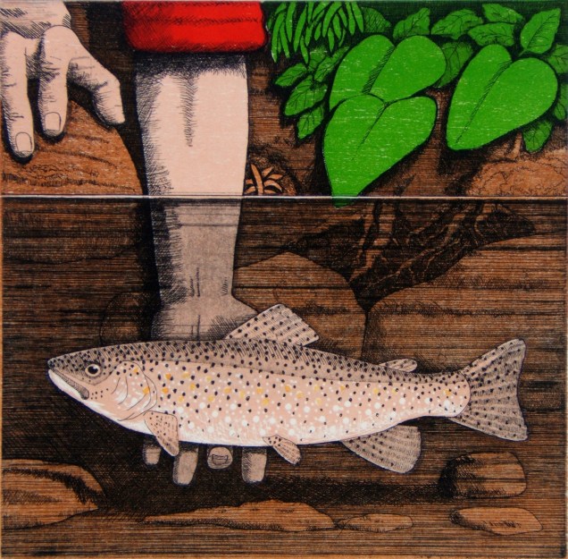 Tickling-trout-etching-with-relief-30x30-cm.1